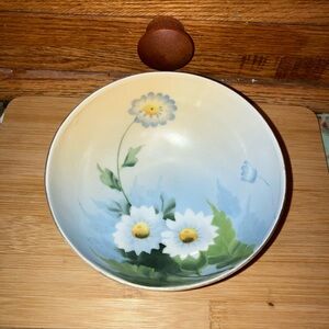 NIPPON Floral Hand Painted Porcelain Bowl - Blue and Green Floral Footed 4.5”